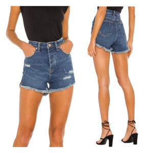 Free People CRVY High Rise Distressed Denim Shorts Vintage Size 31